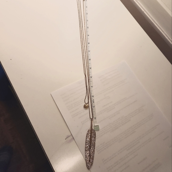 Gold-tone 32" long Crystal Feather Leaf Pendant - Picture 2 of 6